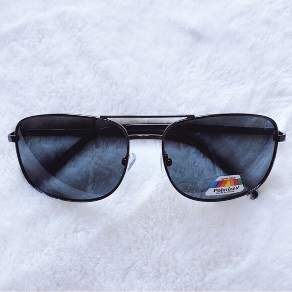 Tessa Black w/ Black Rims Rectangular Polarized Sunglasses - Picture 2 of 14